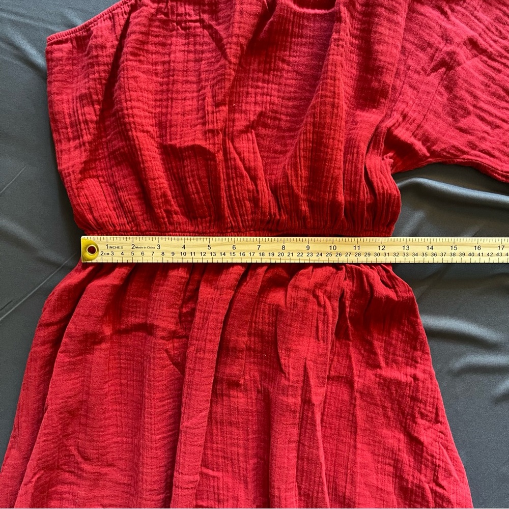 Red Carter One Shoulder Maxi Dress Red M Gauze Resort Boho Coverup Beachwear - Picture 6 of 8